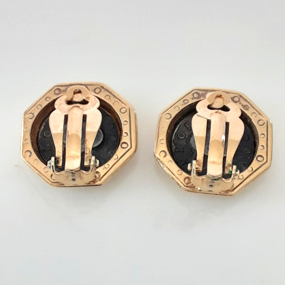 CAROLEE Roman Coin Crystal Octagon Gold Plate Couture Clip On Earrings - Vtg - Picture 8 of 8